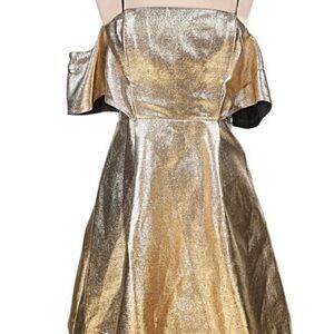 Sandro Paris Gold Off-Shoulder Mini Dress